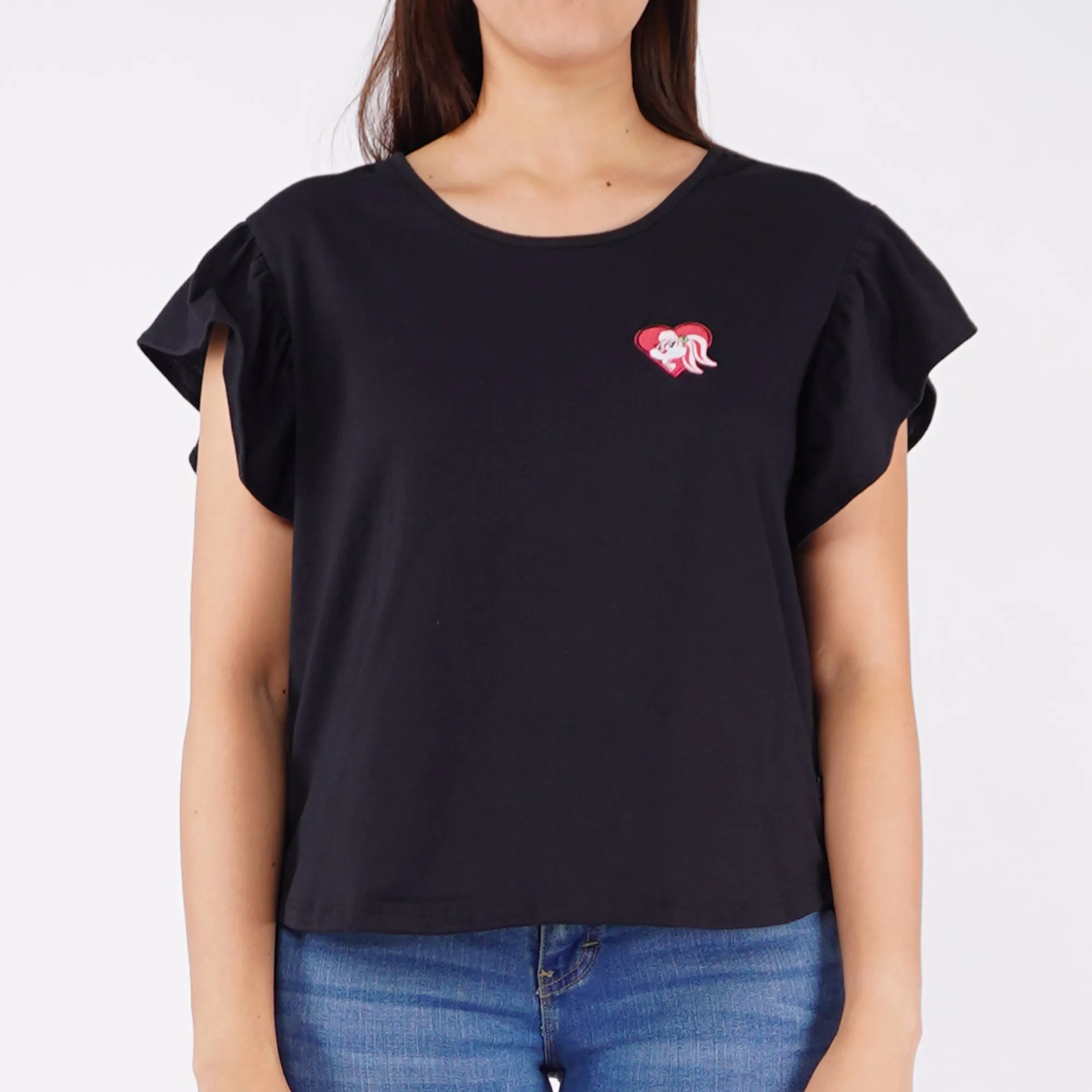 RRJ x Looney Tunes Ladies Basic Tees Boxy Fitting CVC Jersey Fabric 167289-U (Black)