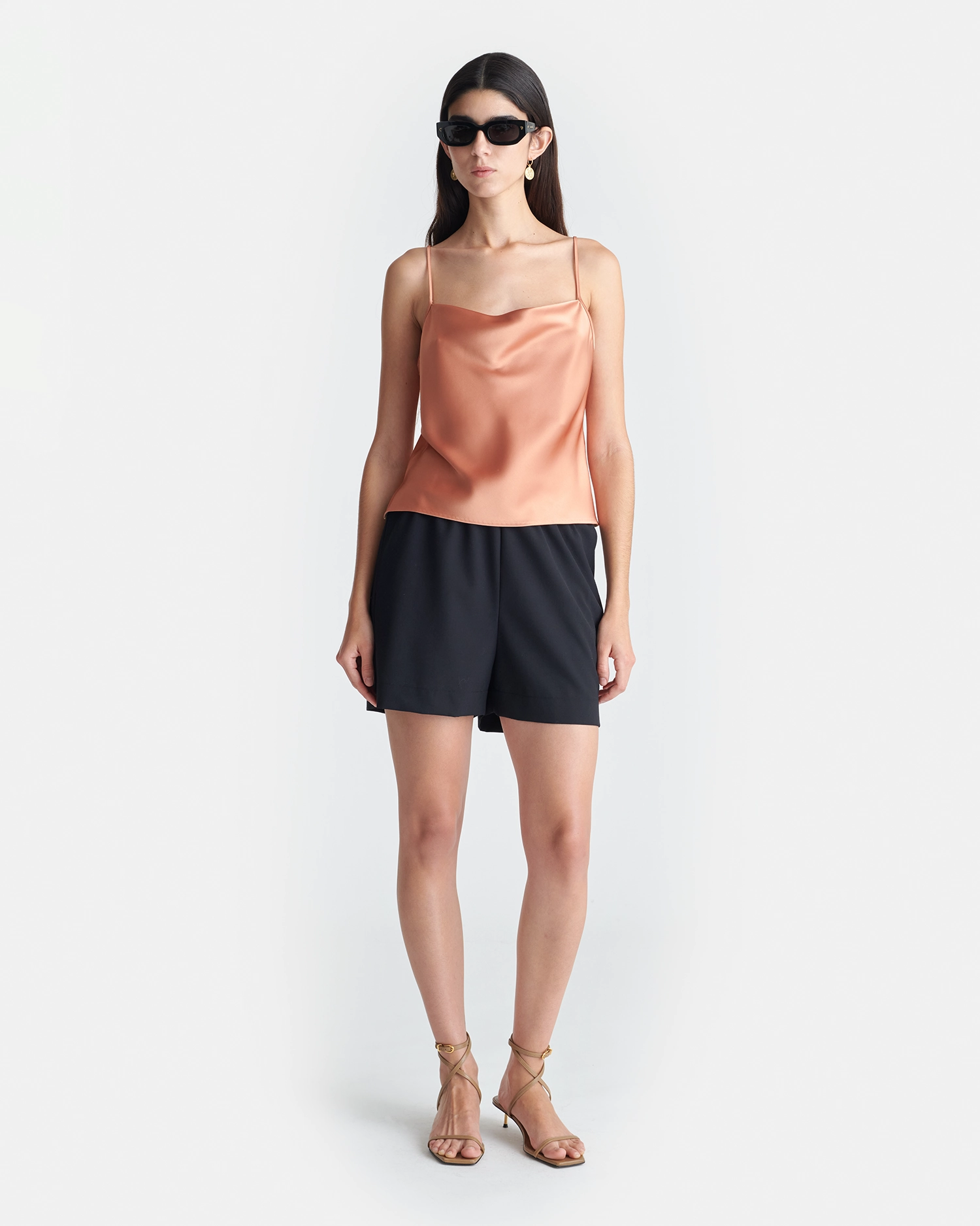 Layered Collar Structure Johar - Slip Satin Top - Apricot
