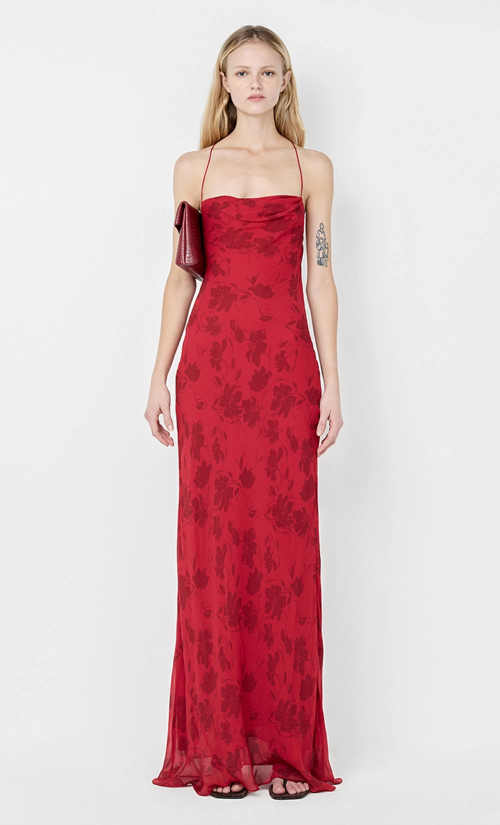 RUBY SLIP MAXI DRESS - CHERRY FLORAL Thermal-Lined Pure Color