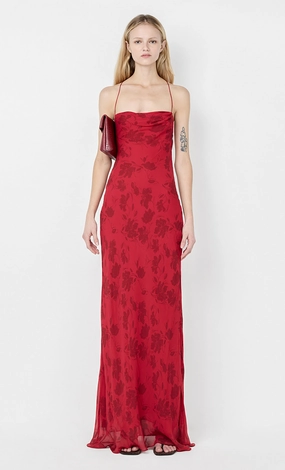 RUBY SLIP MAXI DRESS - CHERRY FLORAL Thermal-Lined Pure Color
