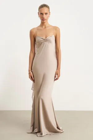 Ruched Bust Satin Slip Dress - Taupe Casual Look Lightweight warm-weather dress