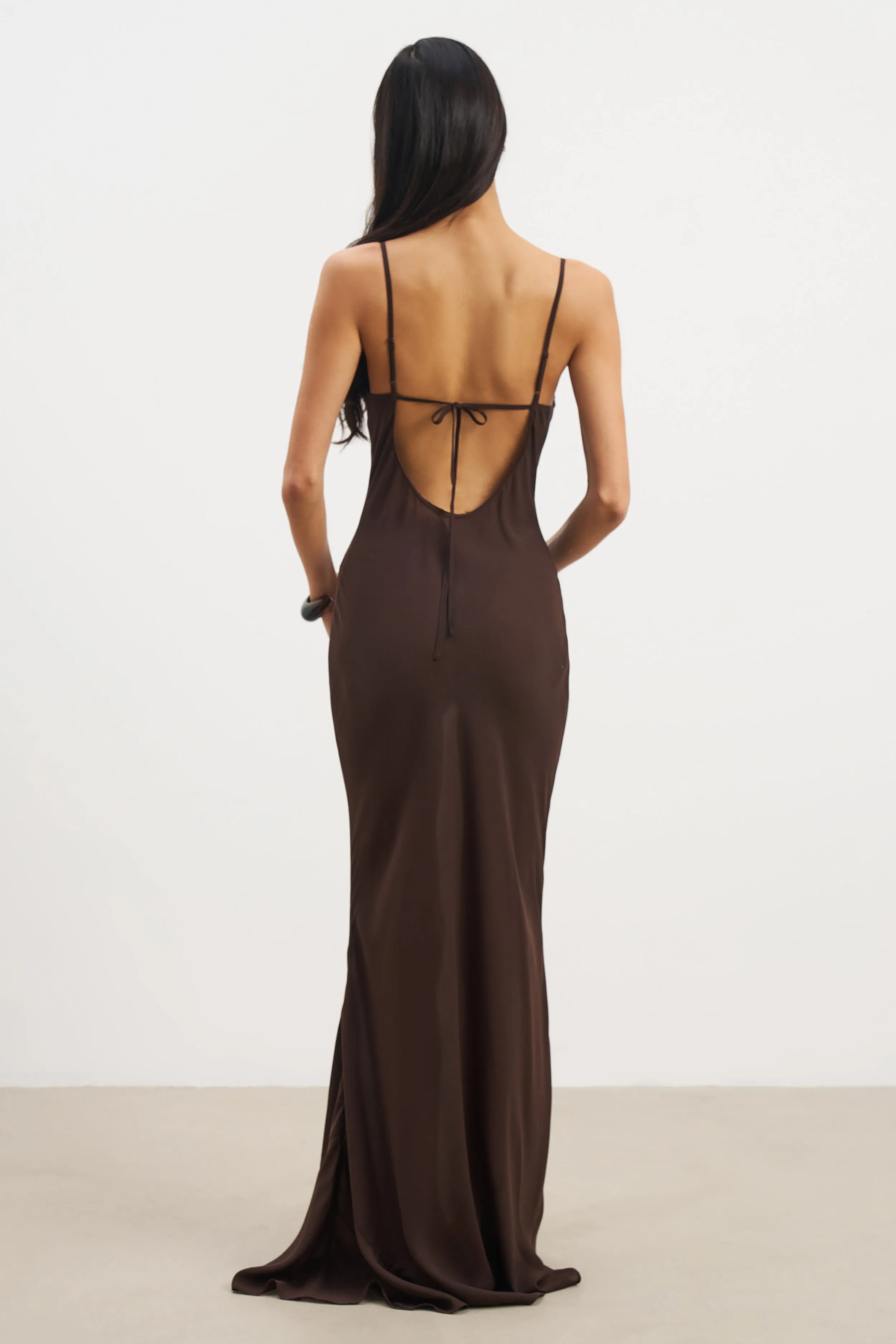 Ruched Chiffon Maxi Dress - Carob Pure Motion