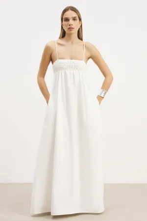 Ruched Cotton Maxi Dress - White Trend Focused Stain-Resistant
