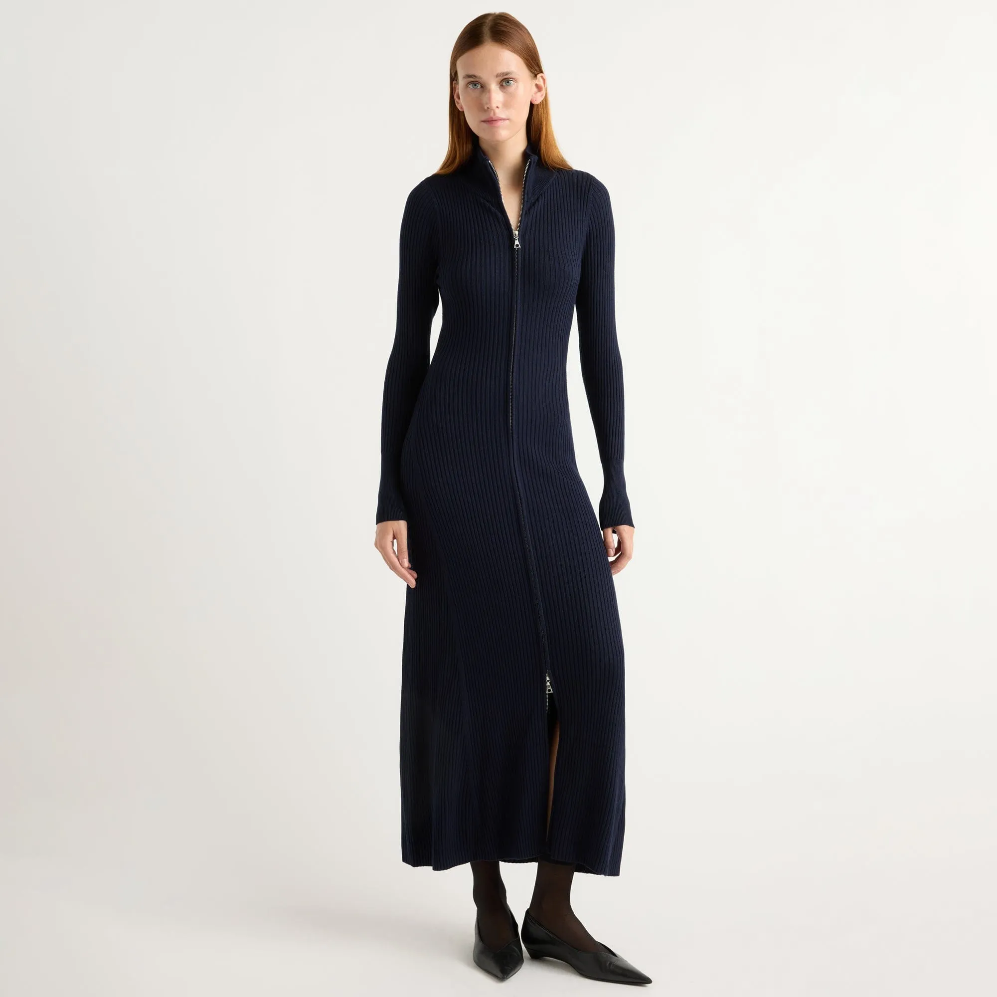Easy-Storage Petite friendly Janne Ribbed Two-Way Zip Sweater Dress