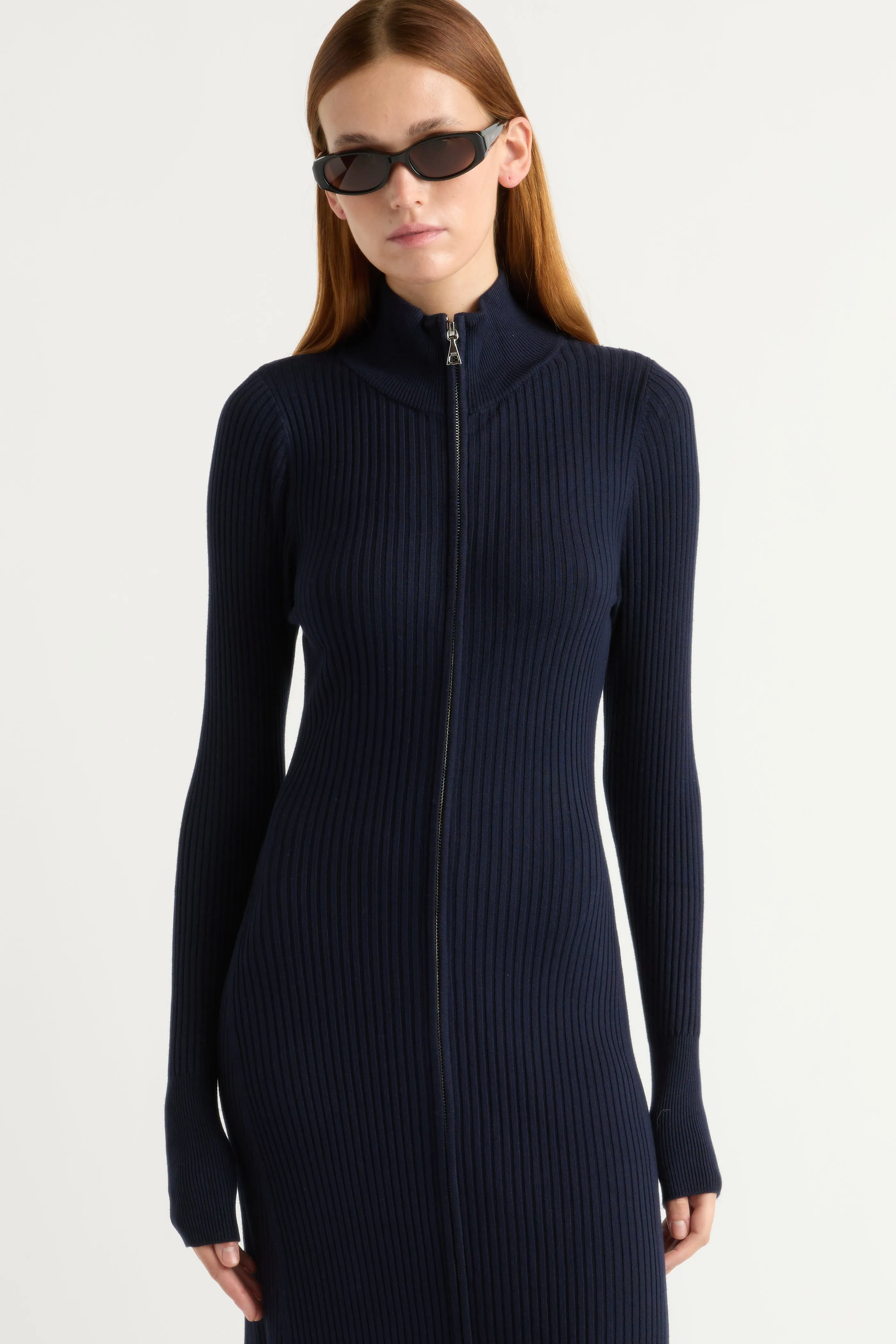 Janne Ribbed Two-Way Zip Sweater Dress soft elegance Shared Glow