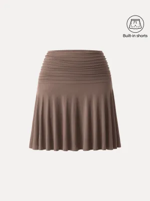 Ruched Mini Circle Skirt with Lined Shorts Flex Wear Design Comfort Waist
