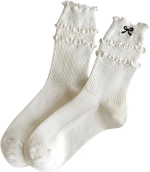 Ruffle Ankle Socks Women Casual Cute Sweet Crew Soft Breathable Cotton Ankle Sock With Bows
