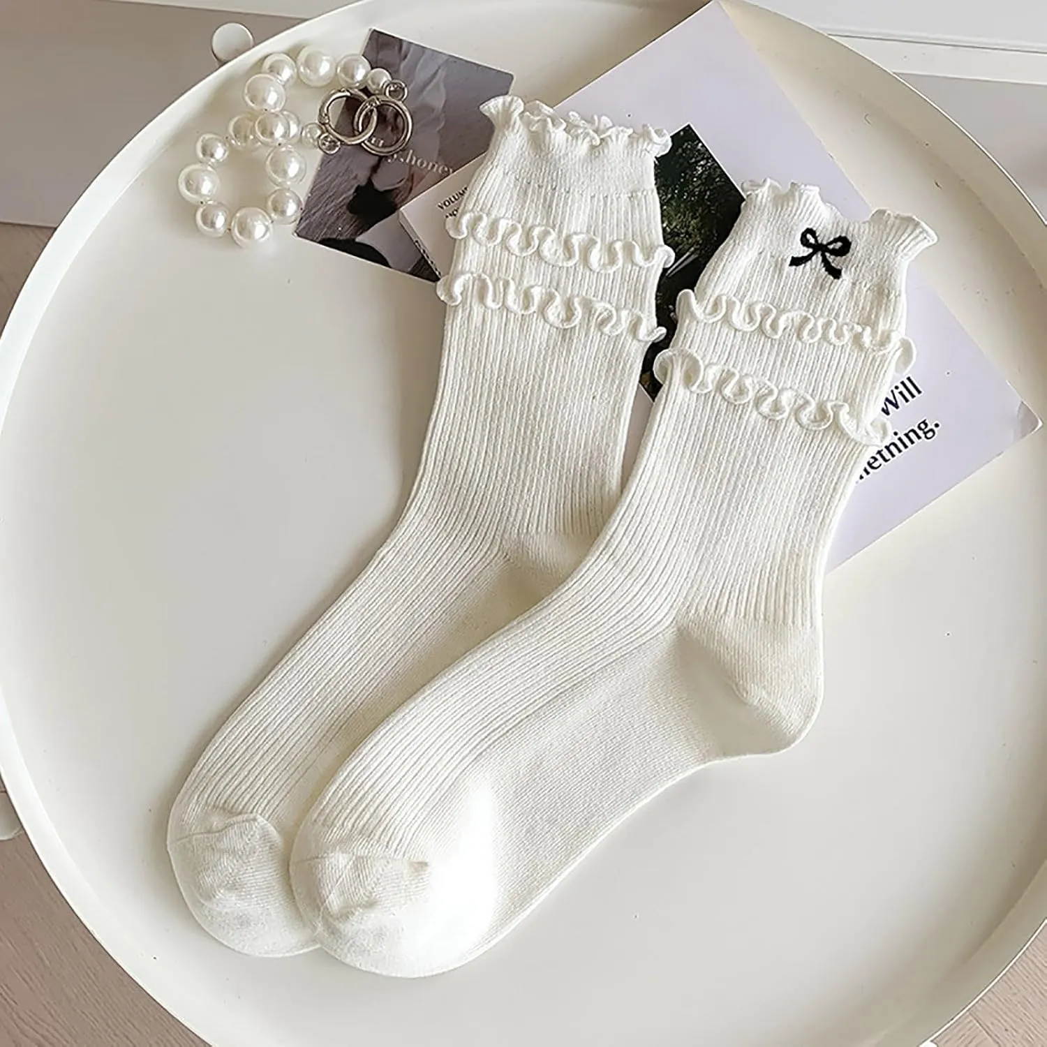 Ruffle Ankle Socks Women Casual Cute Sweet Crew Soft Breathable Cotton Ankle Sock With Bows