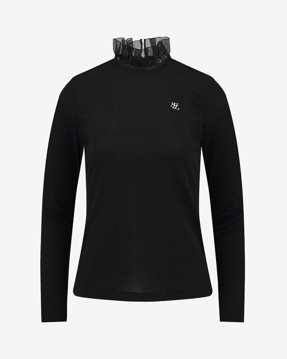 QuickDry Performance Breathable Ventilation Ruffle high neck cooling inner t-shirt - Black
