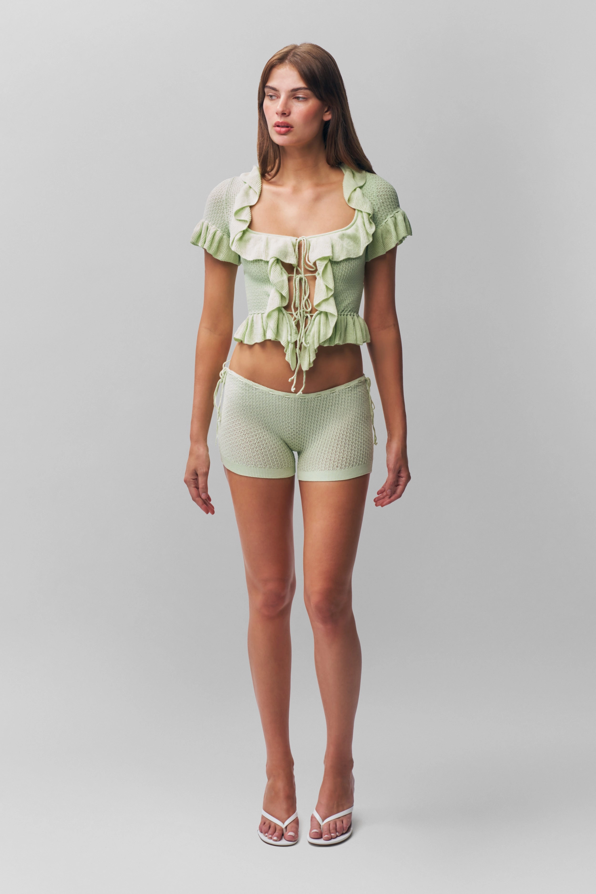 Seasonal Trend Anti Pilling Technology Ruffle Knit Tie Top