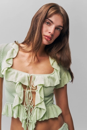 Ruffle Knit Tie Top Cozy Layer