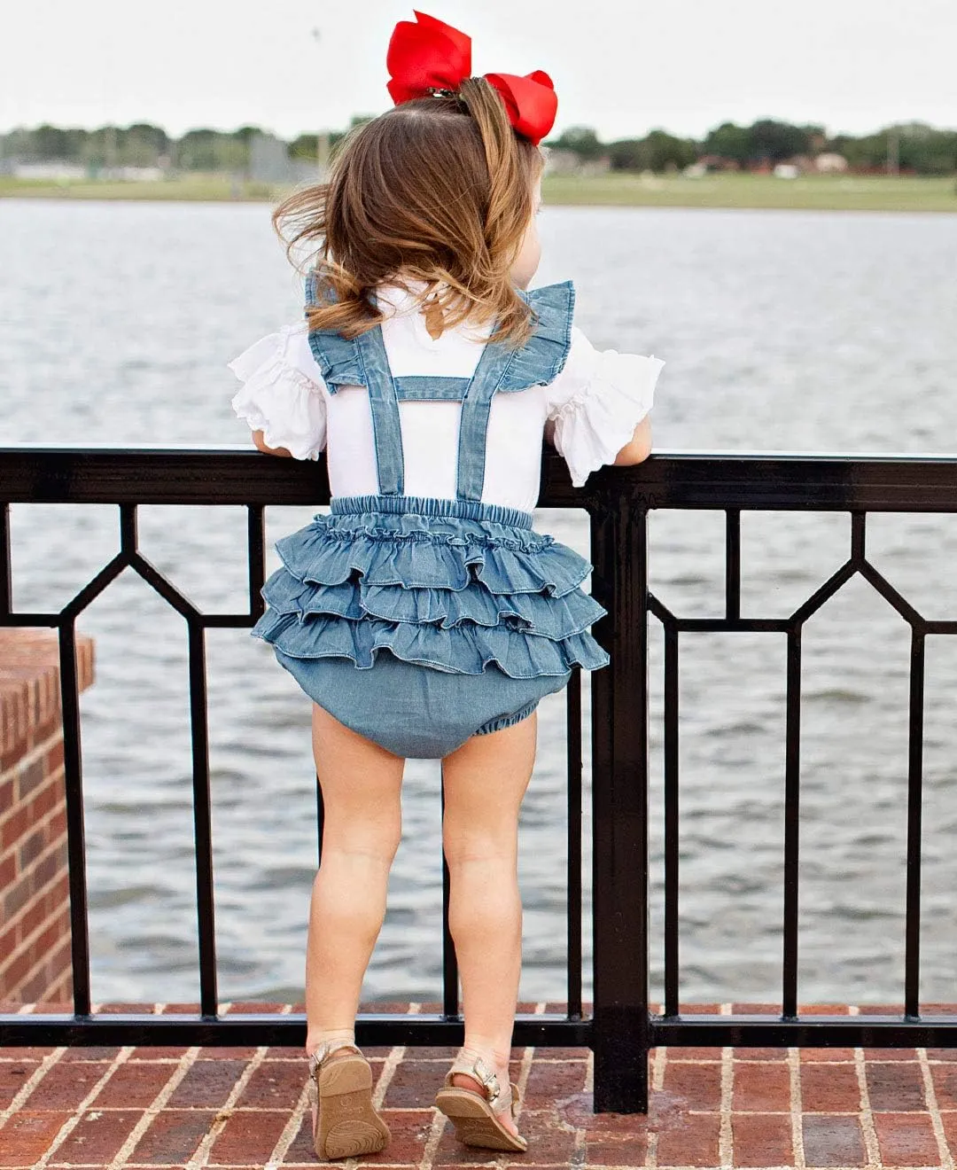 RuffleButts Baby/Toddler Girls Flutter Overall Ruffled Romper
