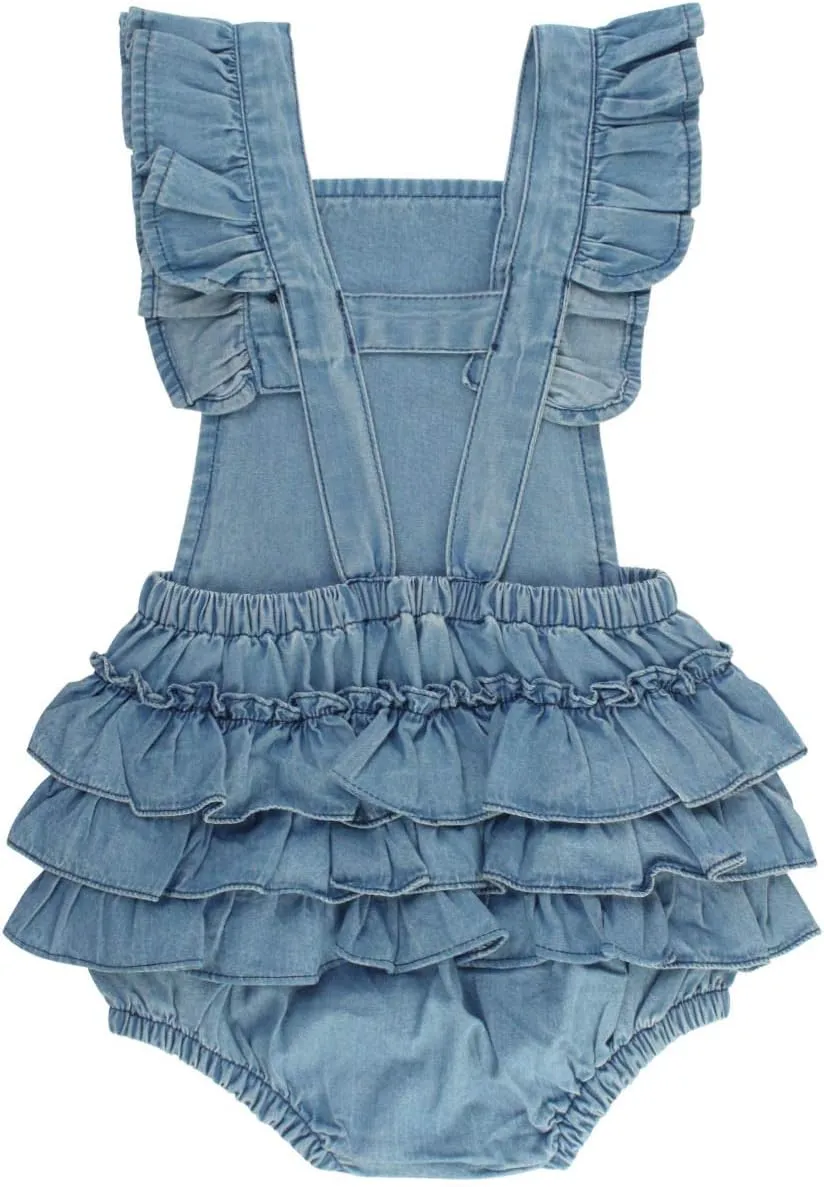 RuffleButts Baby/Toddler Girls Flutter Overall Ruffled Romper