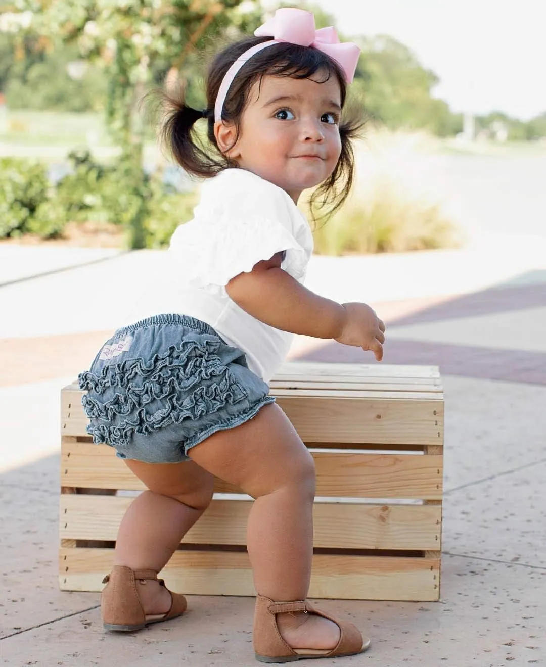 RuffleButts Baby/Toddler Girls Ruffled Woven Bloomer