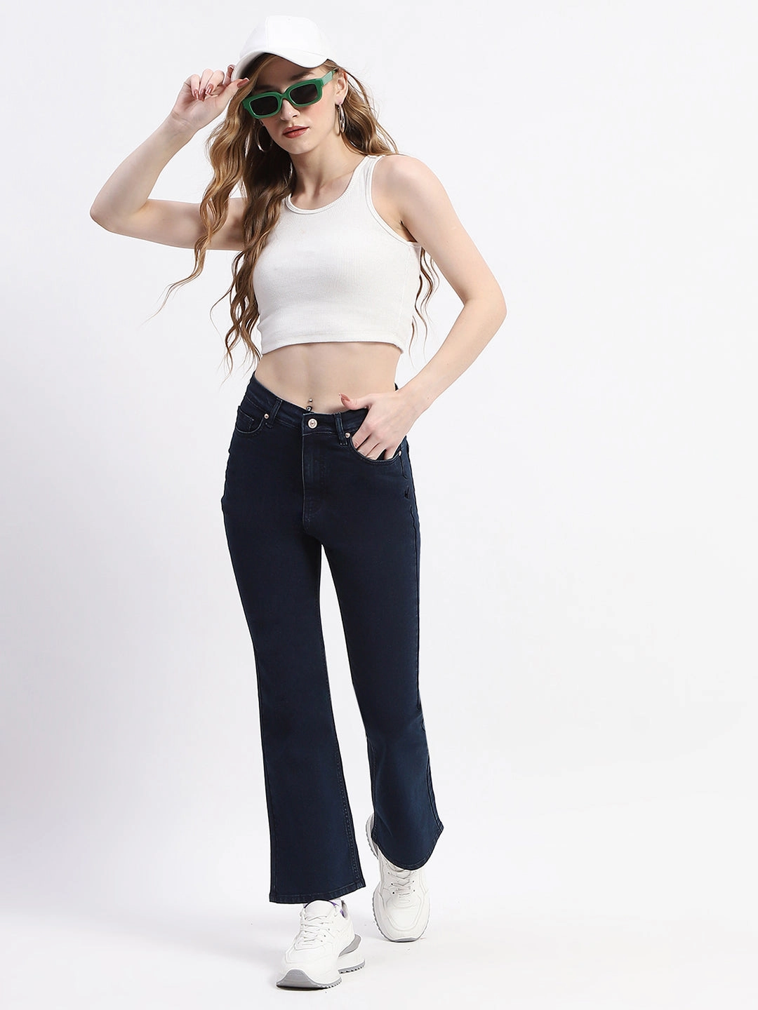 Madame Straight-Fit Dark Blue Cotton Denim Jeans Trend Setter Sunny Vibes Anti Static Material Blend