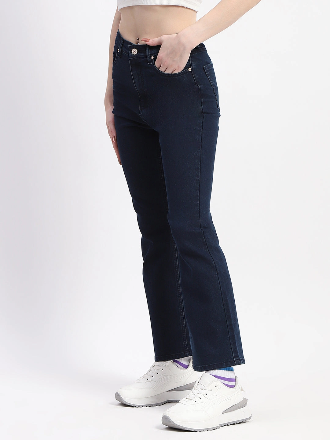 Home Comfort Bold Look Sunny Vibes Madame Straight-Fit Dark Blue Cotton Denim Jeans