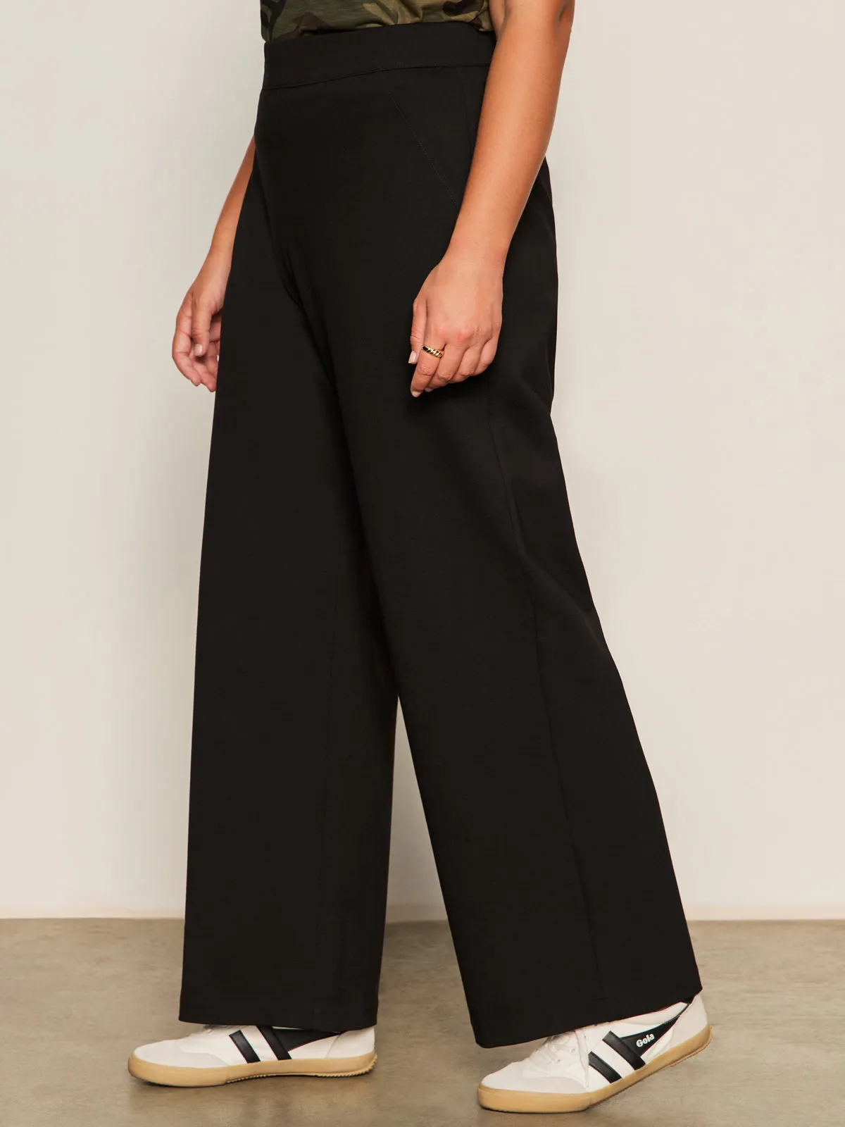 Runway Ponte Trouser Black Extended Sizing Layered Collar FadeResistant Finish