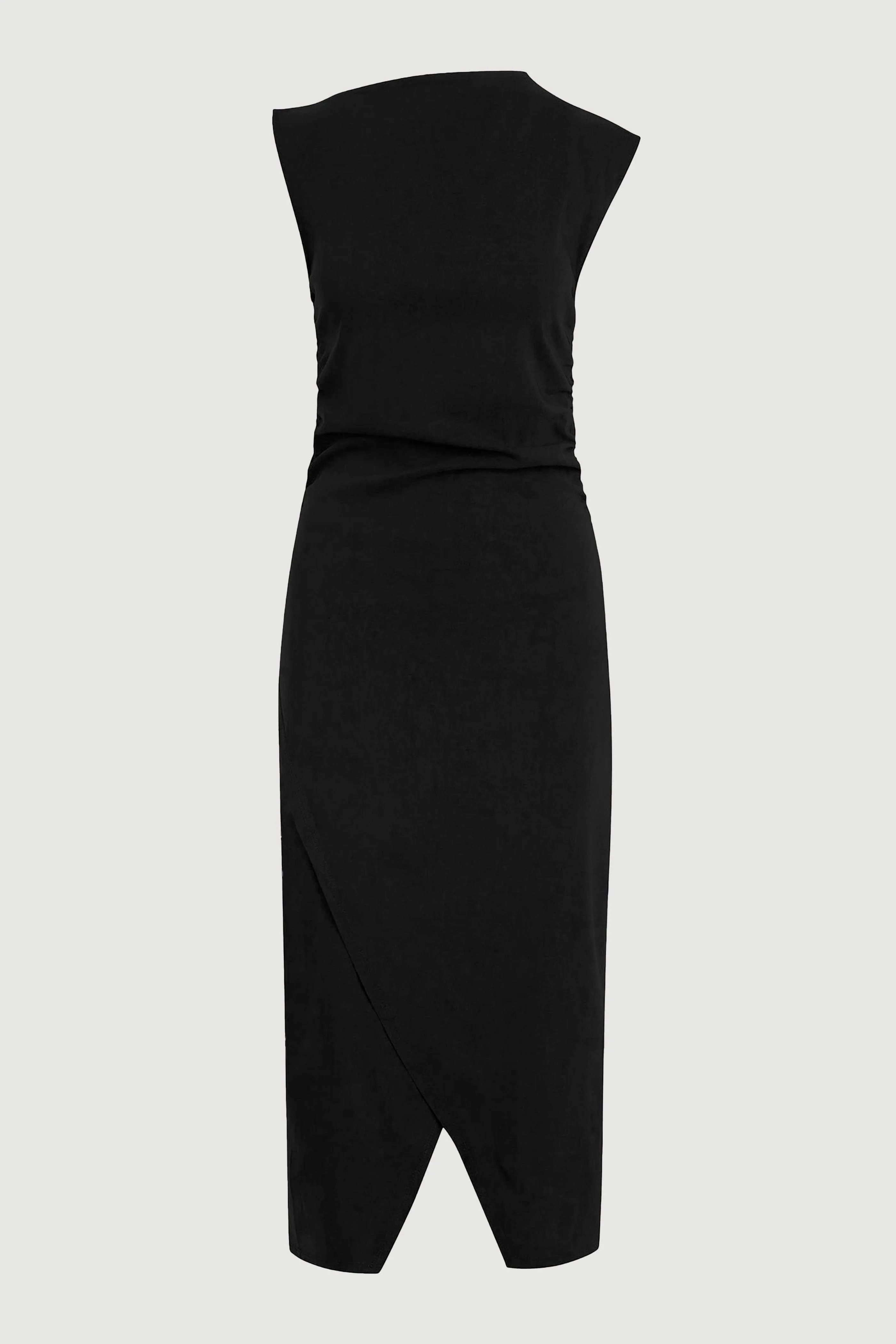 Manon Asymmetric-Neck Ruched Dress (Petite) Feminine Energy Cool Finish