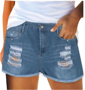 Rvidbe Jean Shorts Womens Teen Girls Casual Summer High Waisted Stretchy Rolled Hem Tassels Denim Shorts with Pockets High Waisted Jean Shorts Women Shorts for Women High Waisted