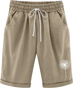Rvidbe Womens Bermuda Shorts for Summer Bermuda Shorts for Women Knee Length High Waisted Trendy Casual Loose Cotton Shorts Elastic Waist Shorts with Pockets Womens Shorts Plus Size