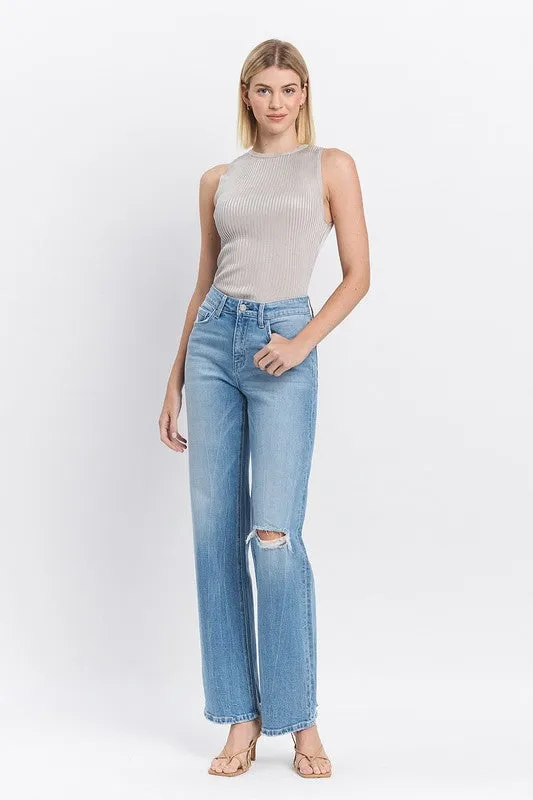 Ryker High Rise Distressed Slim Wide Leg Jeans Medium Wash
