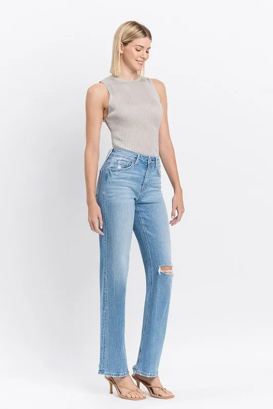 Ryker High Rise Distressed Slim Wide Leg Jeans Medium Wash