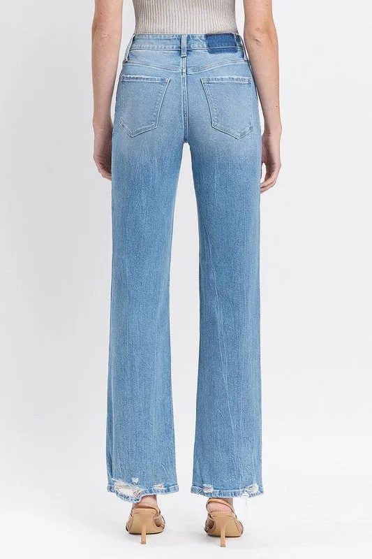 Ryker High Rise Distressed Slim Wide Leg Jeans Medium Wash