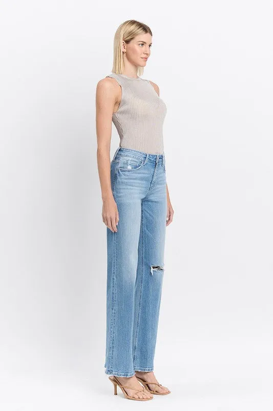 Ryker High Rise Distressed Slim Wide Leg Jeans Medium Wash