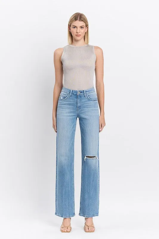 Ryker High Rise Distressed Slim Wide Leg Jeans Medium Wash