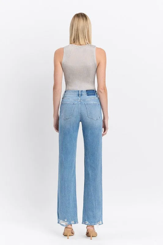 Ryker High Rise Distressed Slim Wide Leg Jeans Medium Wash