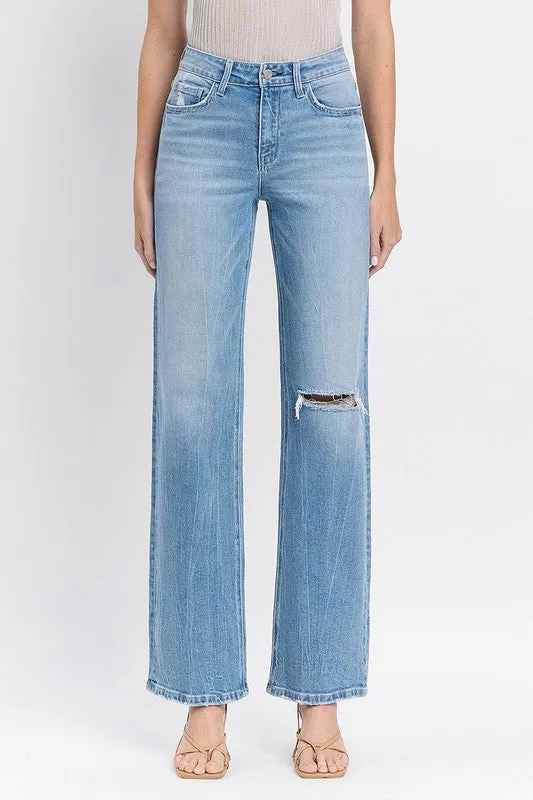 Ryker High Rise Distressed Slim Wide Leg Jeans Medium Wash