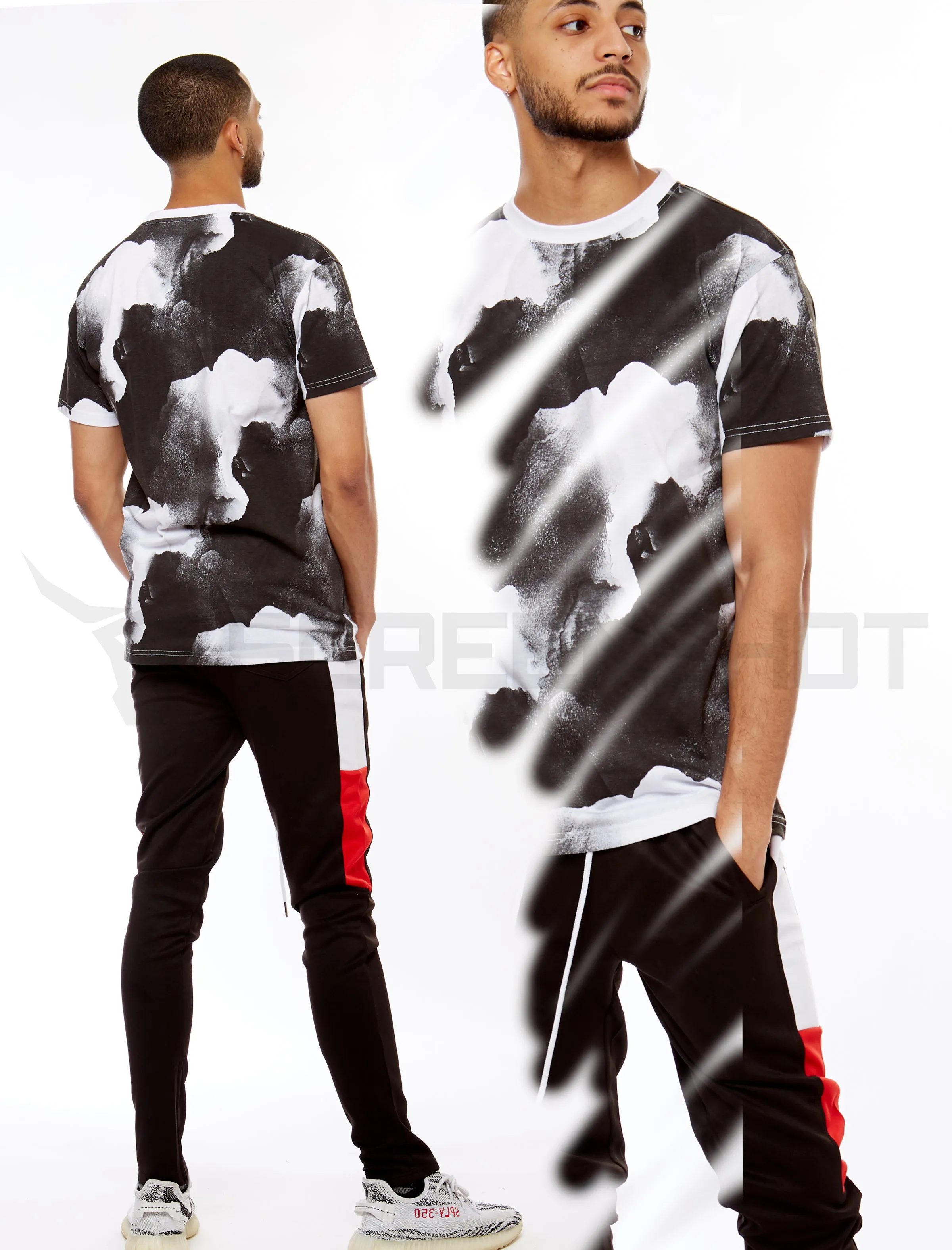 S11012-TIE DYE PRINT T-SHIRTS (BLACK)