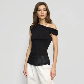 Saba Off-Shoulder Semi-Sheer Knit Top OversizedFit MicroPerforated Details