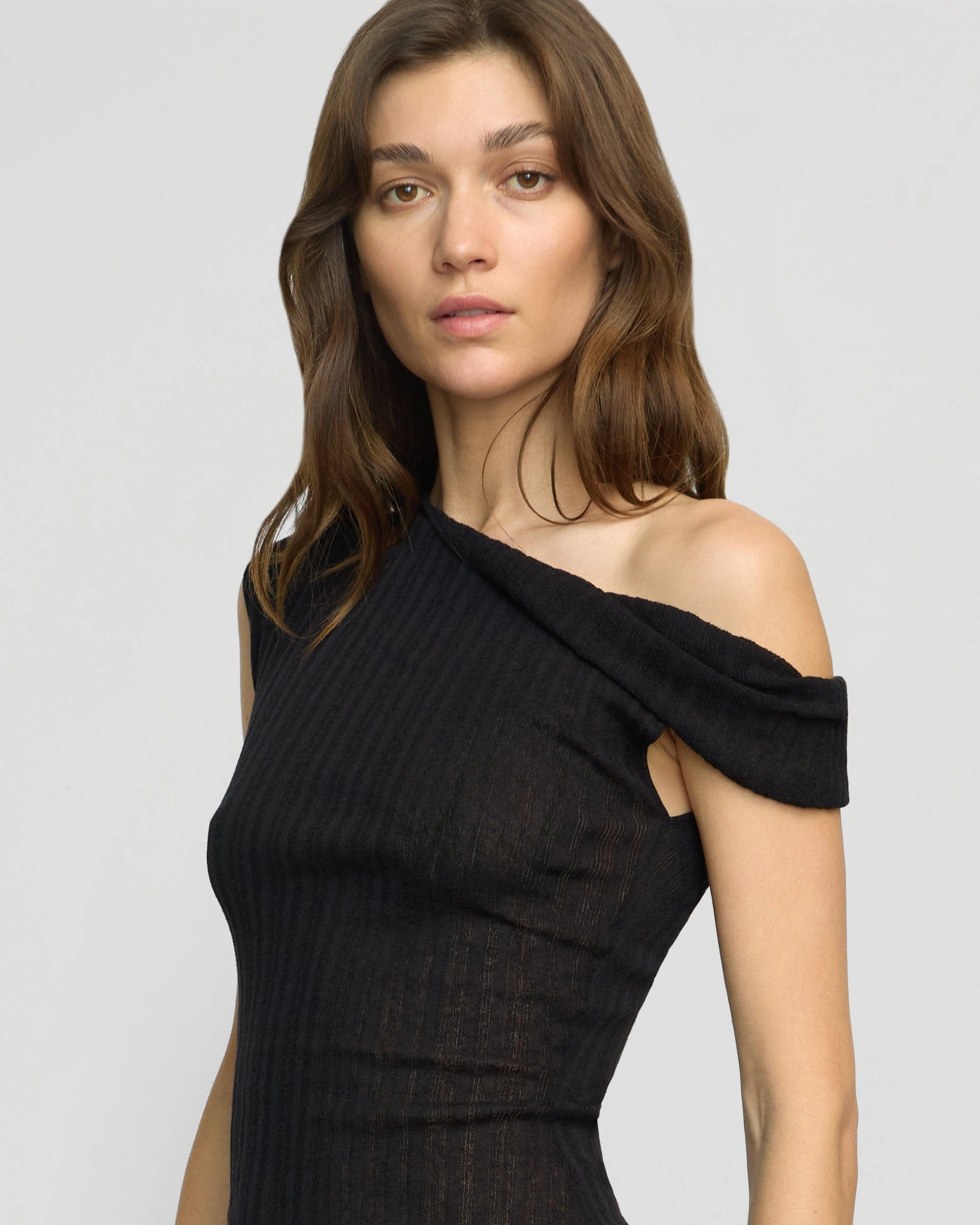 Saba Off-Shoulder Semi-Sheer Knit Top Sporty Hoodie