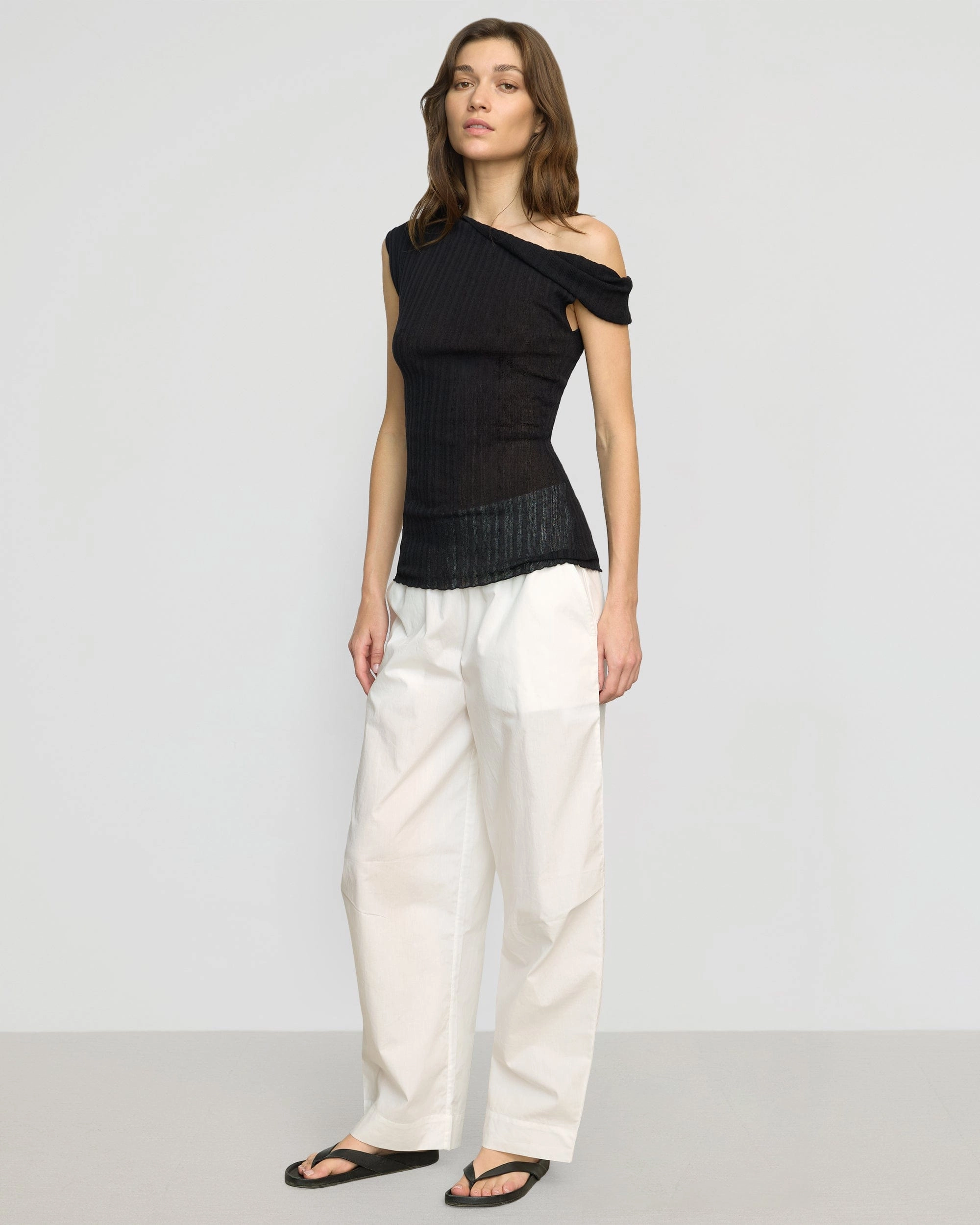 ZeroWasteProduction Saba Off-Shoulder Semi-Sheer Knit Top