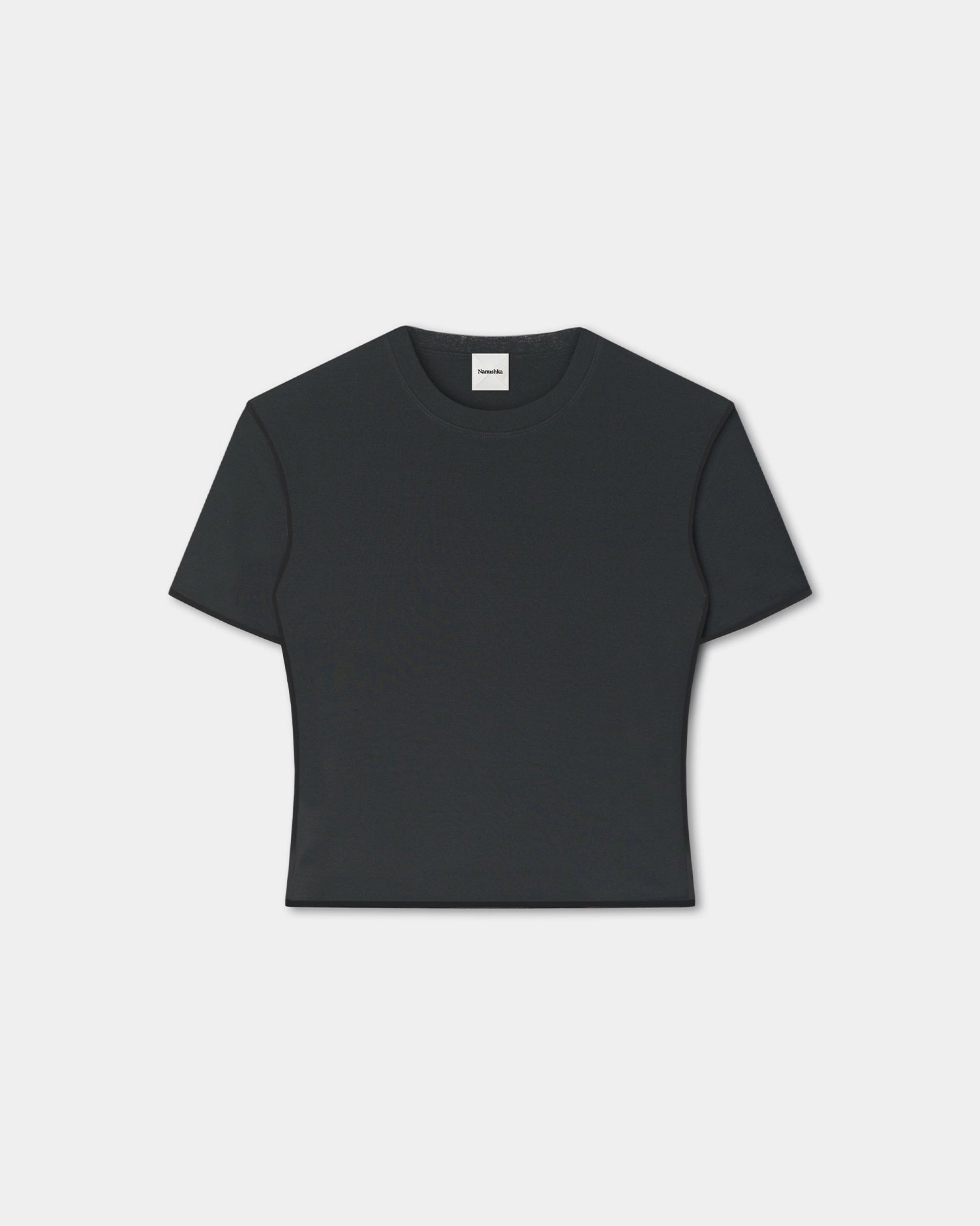 Sabelle - Cropped Mesh Jersey T-Shirt - Antracite/Black Lightweight Layering Option Elastic Edge Binding