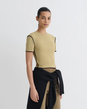 Hydrophobic Threadwork Sabelle - Cropped Mesh Jersey T-Shirt - Sand/Anthracite