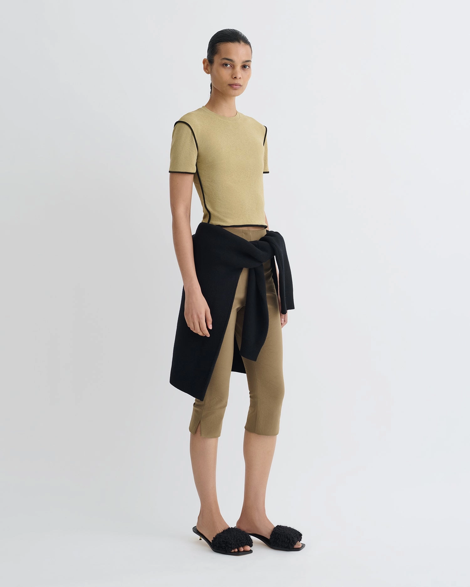 Sabelle - Cropped Mesh Jersey T-Shirt - Sand/Anthracite MoistureWicking Technology Modern Polo