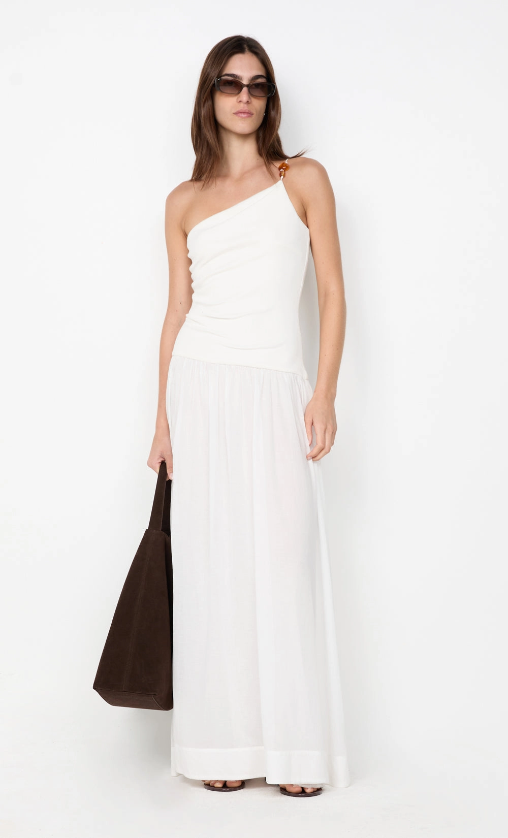 SABRINE ASYM MAXI DRESS - IVORY/WHITE MultiPurposePockets Smart Comfort