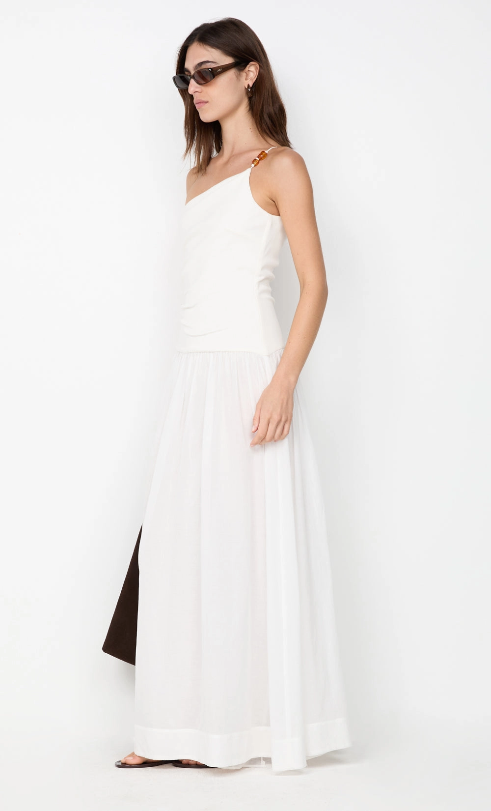 Sleek Waist SABRINE ASYM MAXI DRESS - IVORY/WHITE