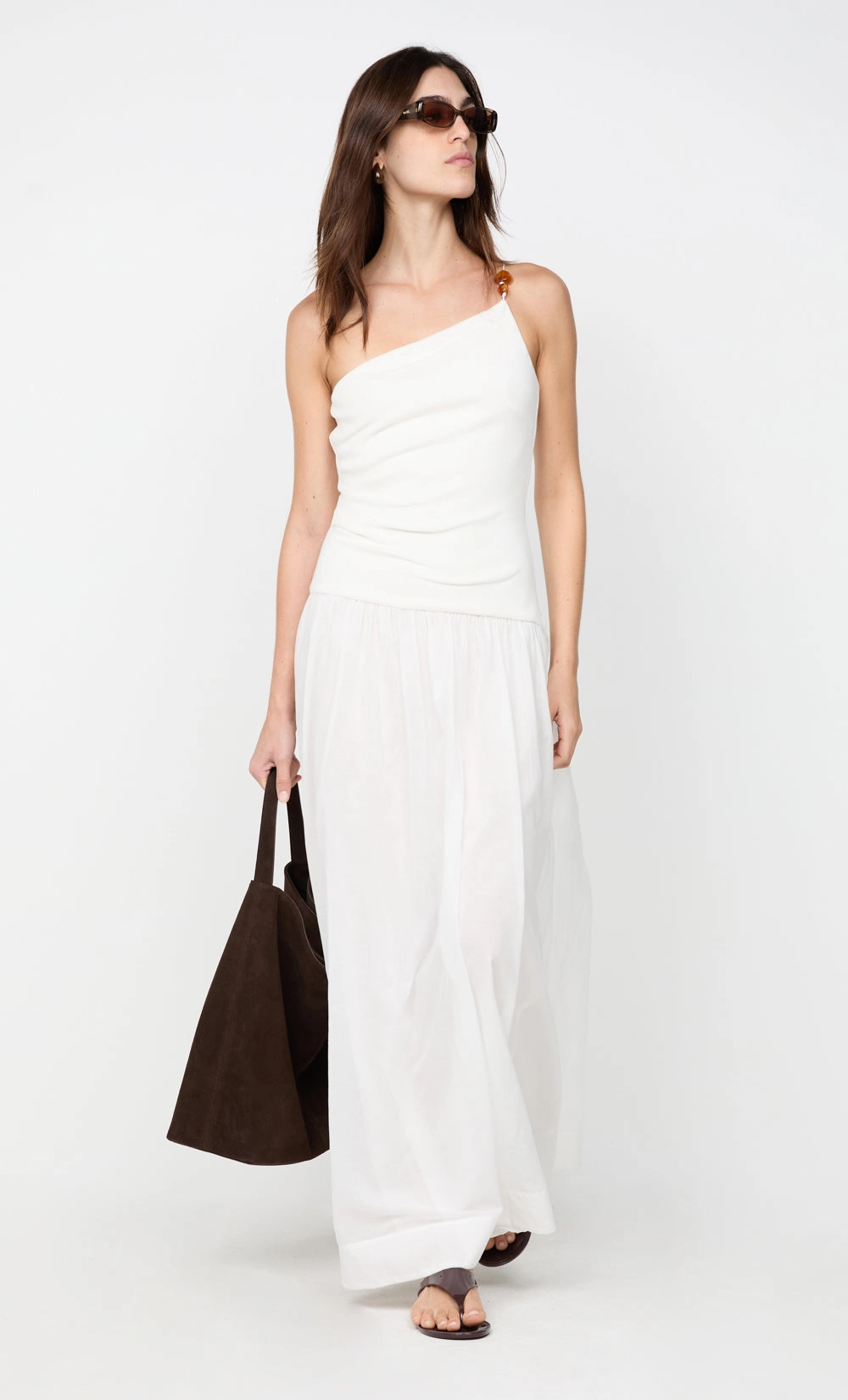 Soft and Chic Lace-Edge SABRINE ASYM MAXI DRESS - IVORY/WHITE
