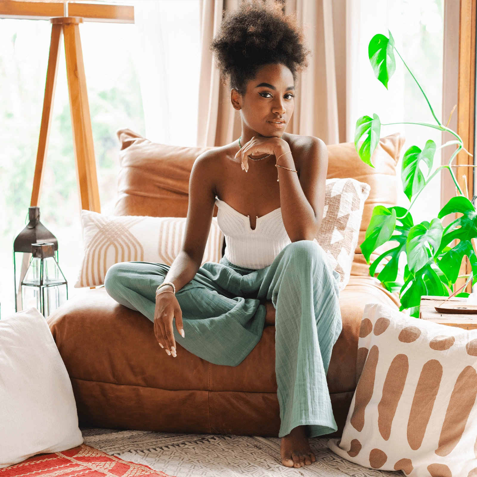 Sage Wide Leg Cotton Pants Urban Look