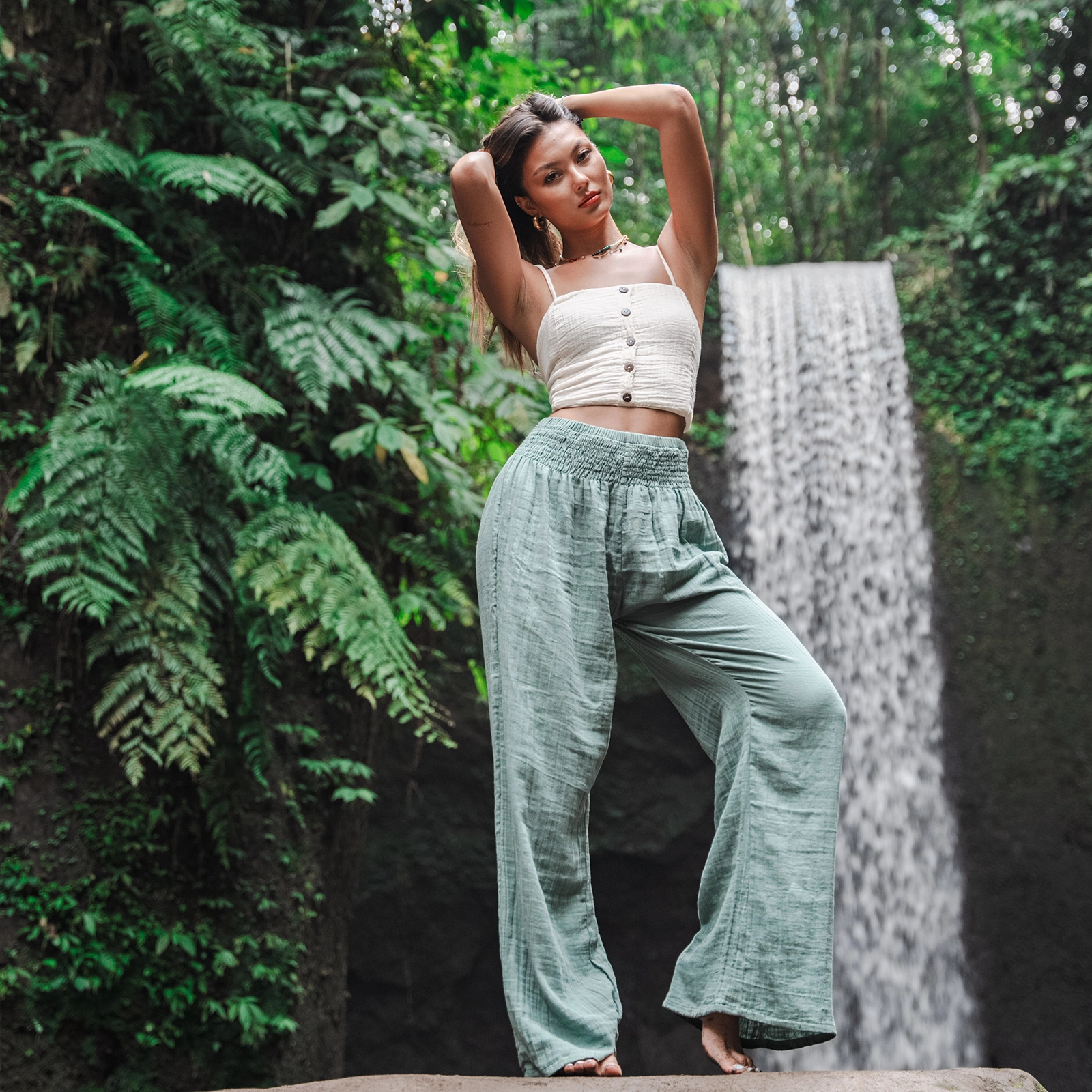 FlexibleKnees Sage Wide Leg Cotton Pants
