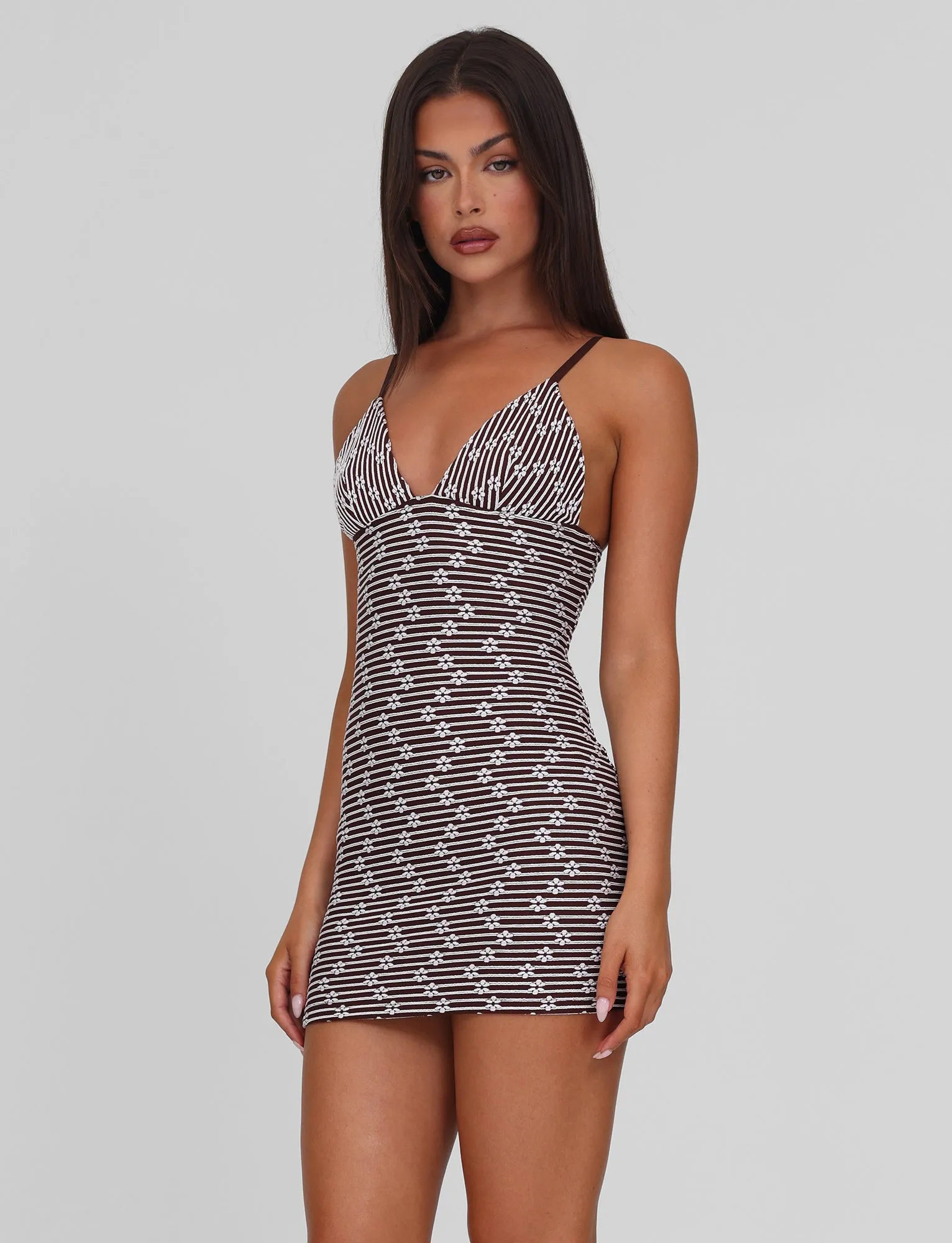 SAHRA MINI DRESS - CHOCOLATE BROWN STRIPE Earth Colors