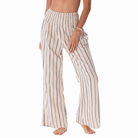 Water-resistant No Wrinkle Sailor Stripe Wide Leg Cotton Pants