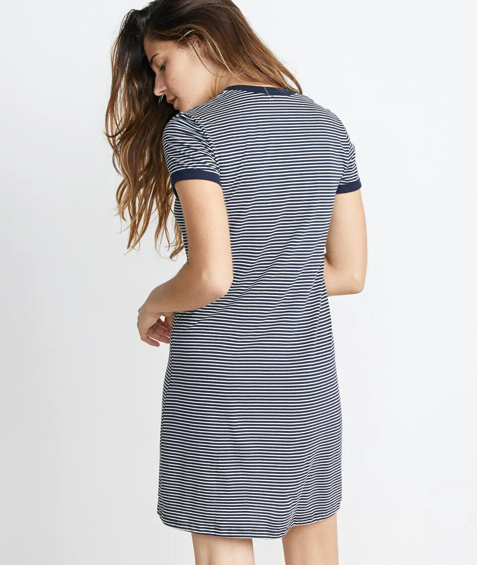 Sandra T-Shirt Dress in Navy/White