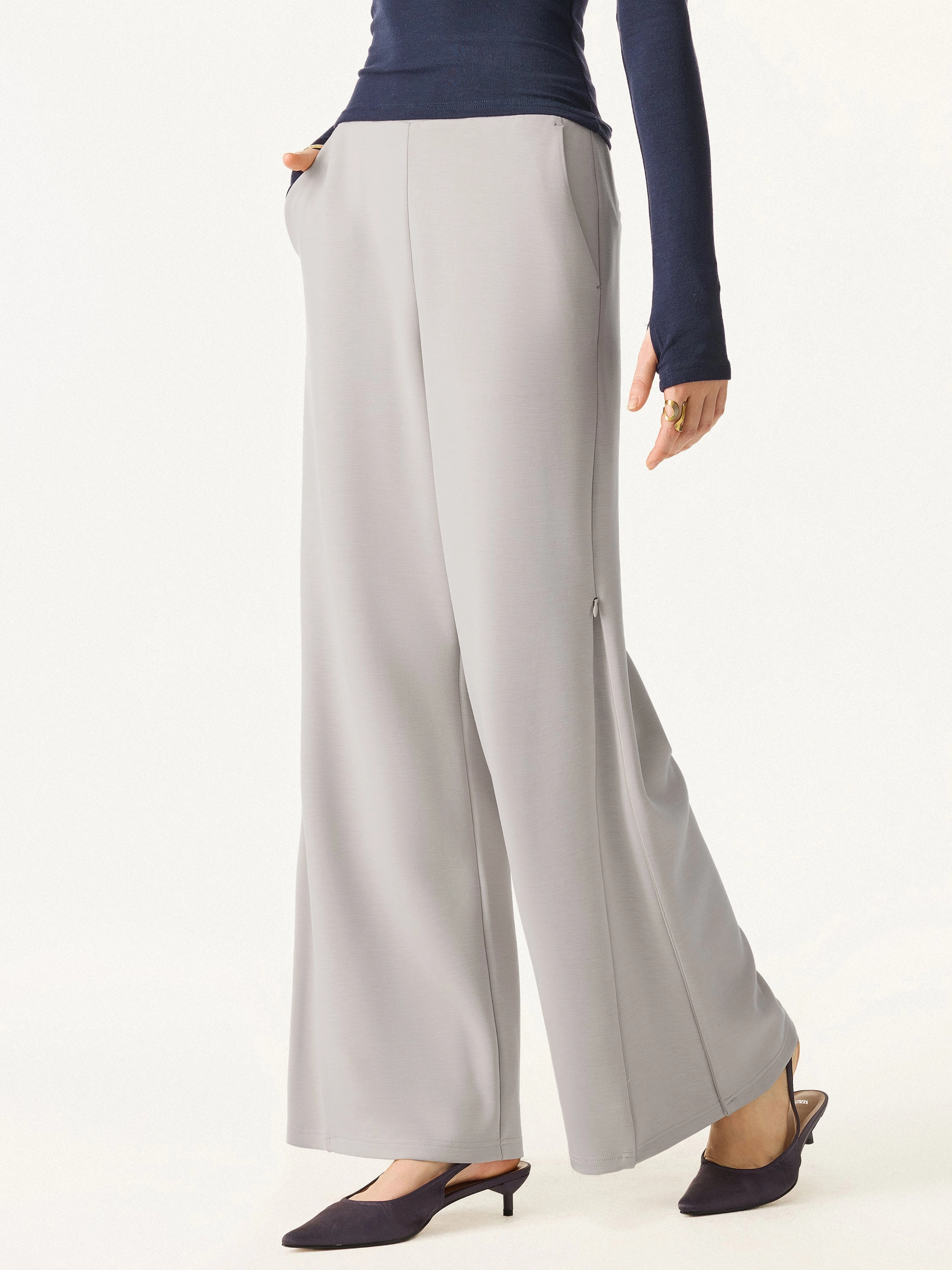 Sandwashed Spacer Mid Rise Versatile Legs Pull-on Pants with Pockets Casual Movement