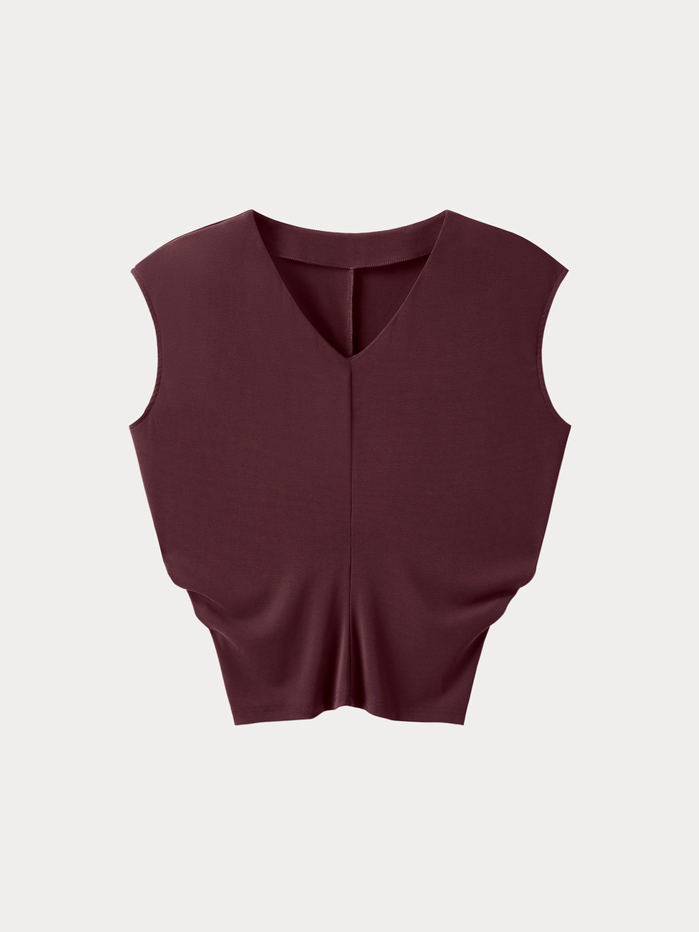 Sun Protection Fabric FoldableFeature Sandwashed V-neck Cap Sleeve Top