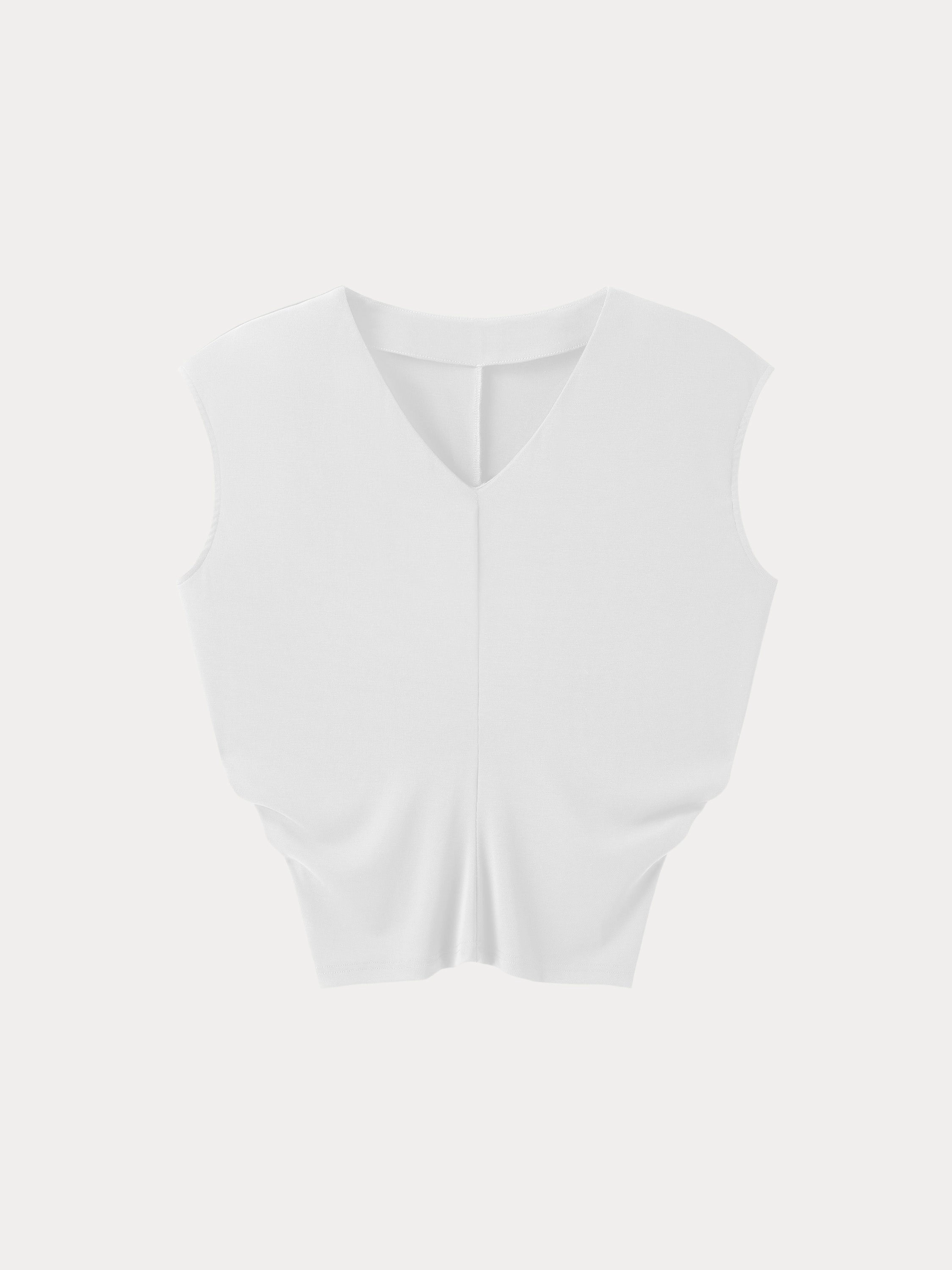 AntiOdorTreatment Low Profile Collar Sandwashed V-neck Cap Sleeve Top