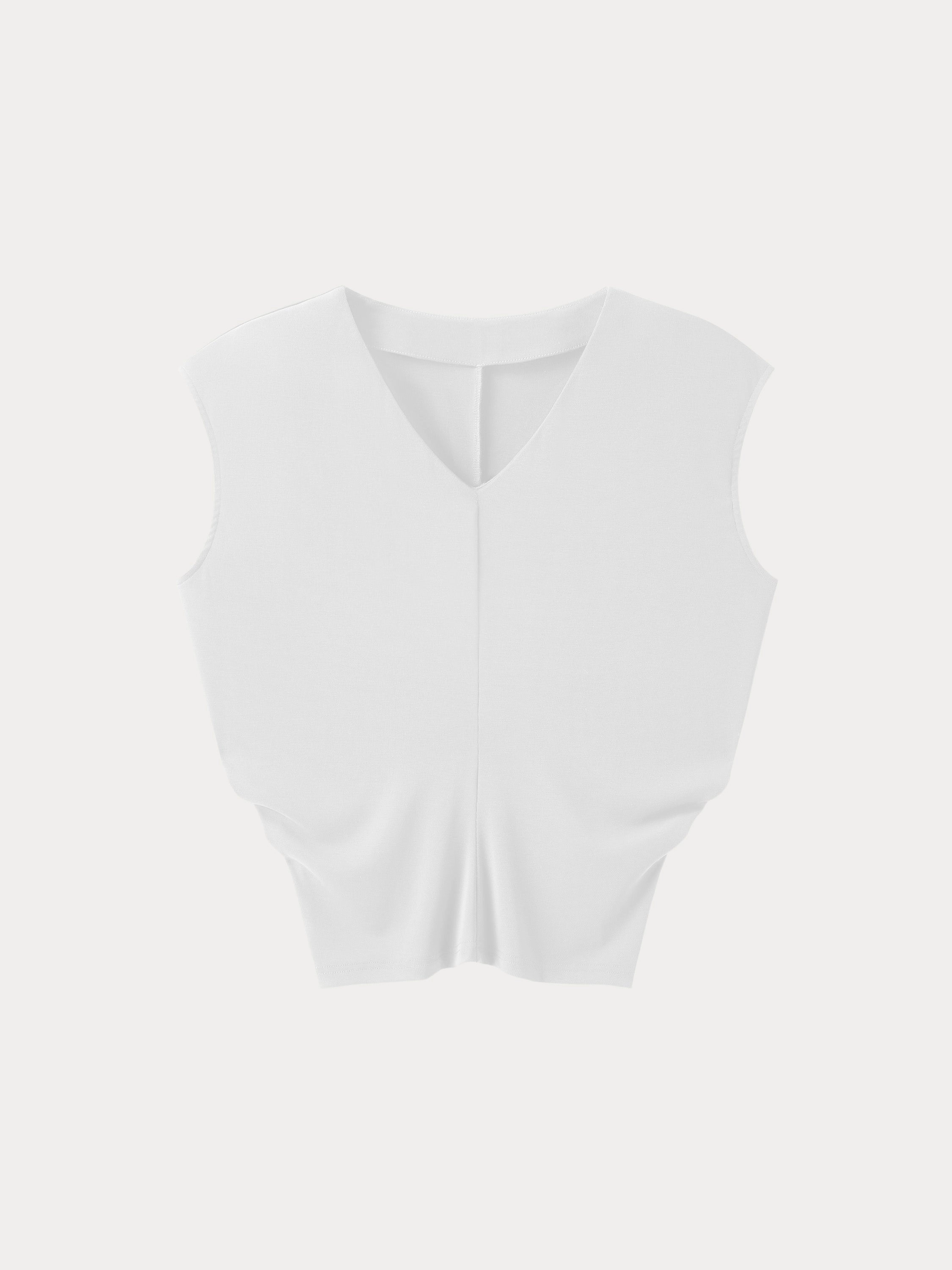 RelaxedNeckline Reflective Trim Sandwashed V-neck Cap Sleeve Top